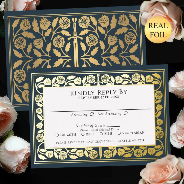 Grey Mediaeval Gold Sword Royal Wedding RSVP (Creator Uploaded)