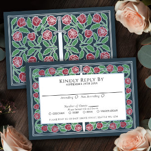 Grey Mediaeval Silver Floral Sword Royal Wedding RSVP Card