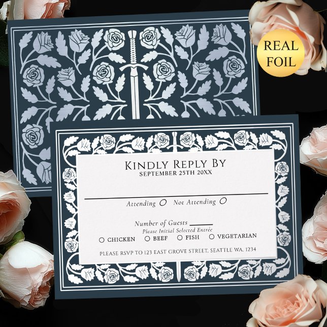 Grey Mediaeval Silver Sword Royal Wedding RSVP (Creator Uploaded)