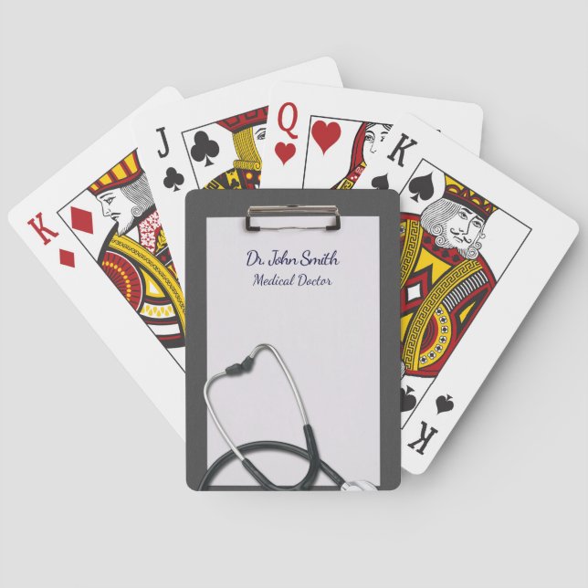 Grey Medical Clipboard with Stethoscope Playing Cards (Back)