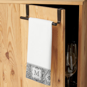 Grey Mediterranean Tile Personal Custom Monogram Tea Towel