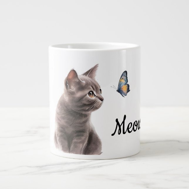 Grey Meow Cat  Large Coffee Mug (Front)