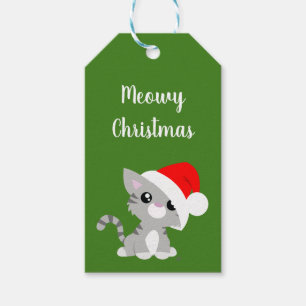 Grey Meowy Christmas Kitty Gift Tags