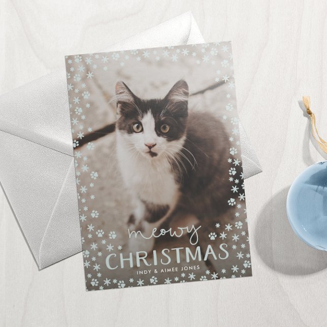 Grey Meowy Christmas Pet Lover Holiday Photo Card (Creator Uploaded)