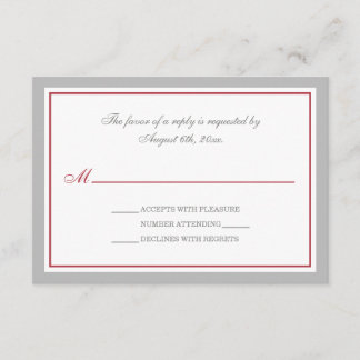 Grey & Merlot Red Wedding Reception RSVP Cards