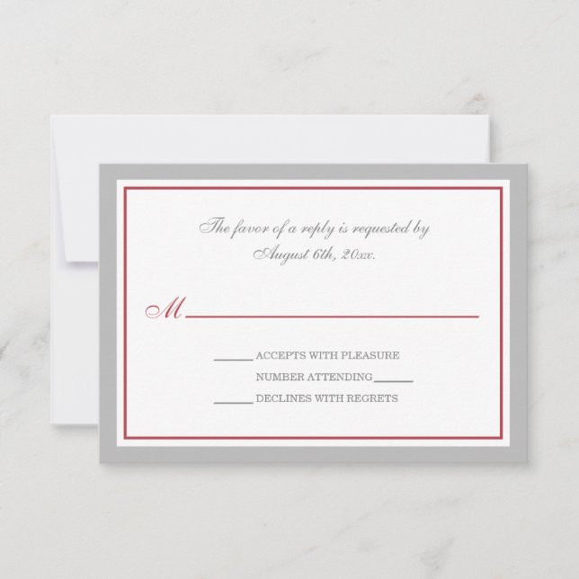 Grey & Merlot Red Wedding Reception RSVP Cards (Front)