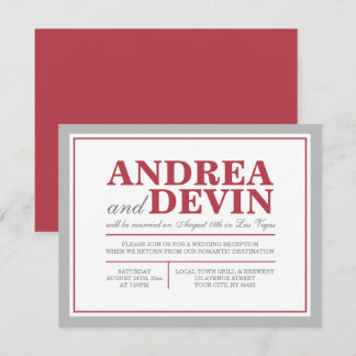 Grey & Merlot Wedding Reception ONLY Invitations