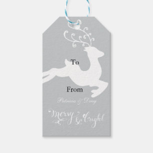 Grey Merry Bright Christmas Reindeer Gift Tags