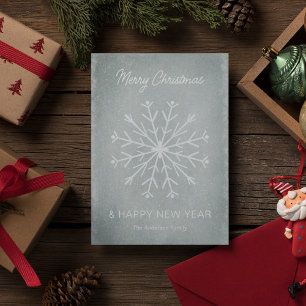 Grey Merry Christmas Happy New Year Snowflake Holiday Card