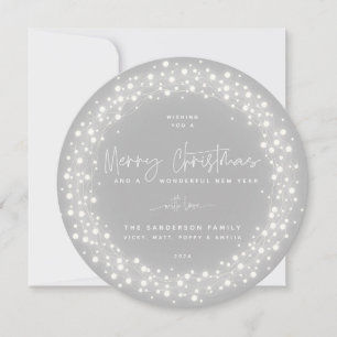 Grey Merry Christmas Script Sparkling Lights Holiday Card