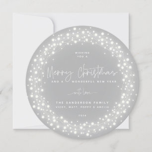 Grey Merry Christmas Script Sparkling Lights Holiday Card