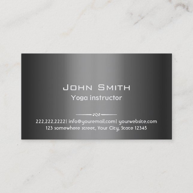 Grey Metal Yoga instructor Business Card (Front)