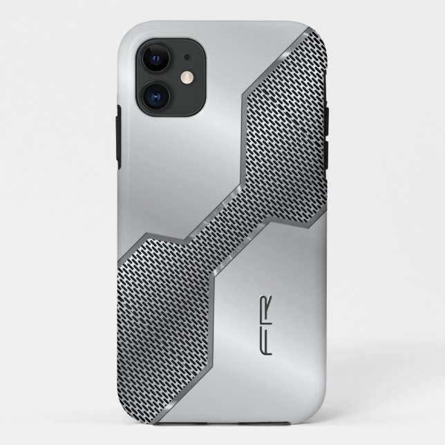 Grey Metallic Look Geometric Metal Mash Pattern 3 Case-Mate iPhone Case (Back)