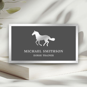 Grey Metallic Steel Horse Riding Instructor Business Card