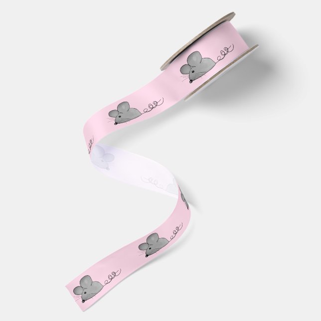 Grey Mice on Pink Satin Ribbon (Front+Back)