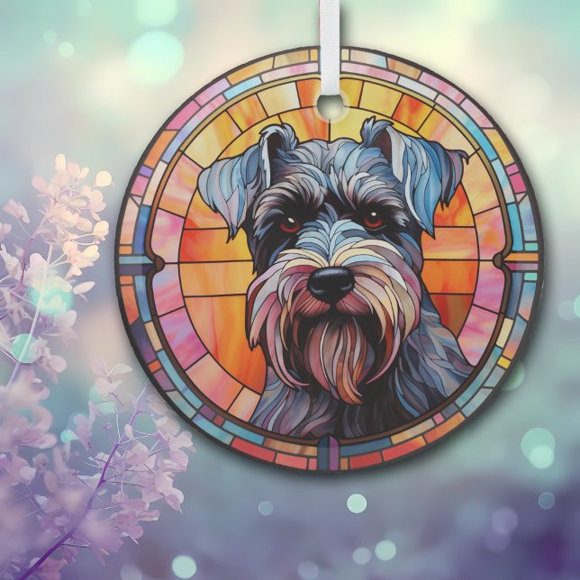 Grey Miniature Schnauzer Dog Stained Glass Tree Decoration (Creator Uploaded)
