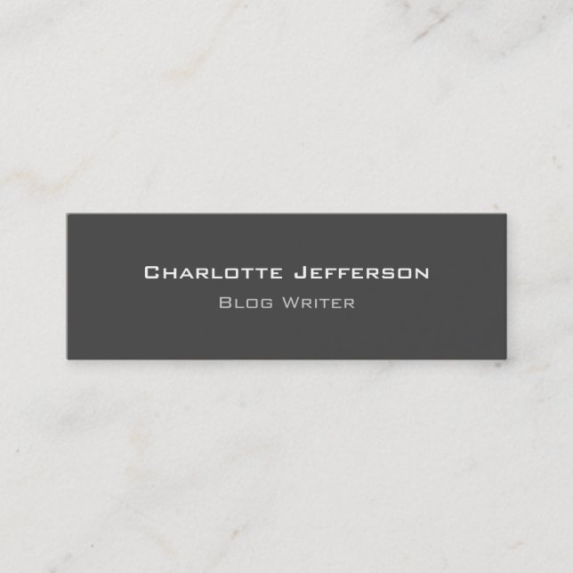 Grey Minimalist Blog Writer Internet Web Designer Mini Business Card (Front)