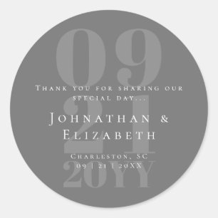 Grey Minimalist Bold Type Wedding Favour Classic Round Sticker