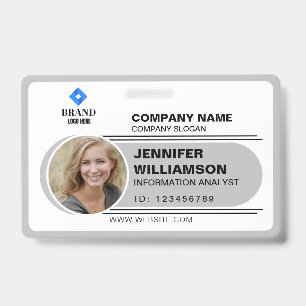 Grey Minimalist Business Tag QR Employee Photo ID Badge