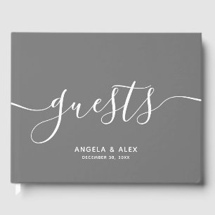 Grey Minimalist Calligraphy Script Wedding Guest Book