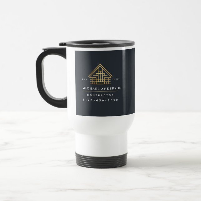 Grey Minimalist Home Building Construction Travel Mug (Left)