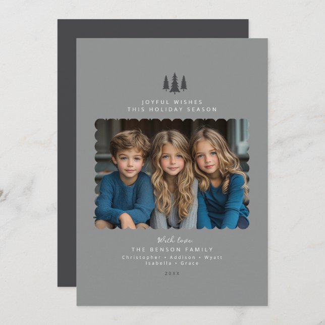 Grey Minimalist Modern Photo Christmas Card (Front/Back)