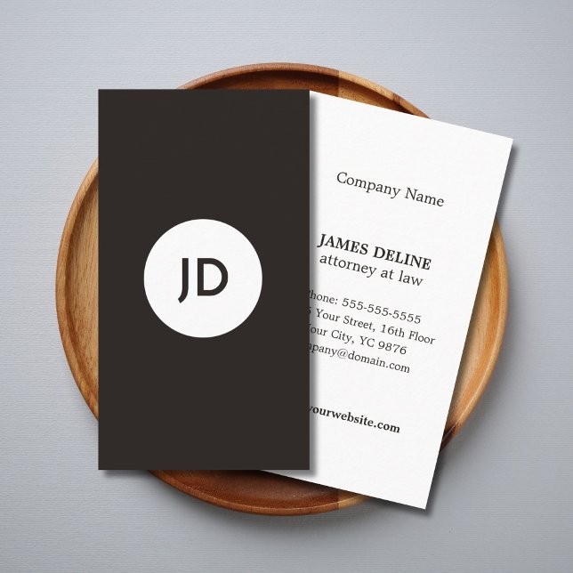 Grey Minimalist Monogram Attorney Business Card (Creator Uploaded)