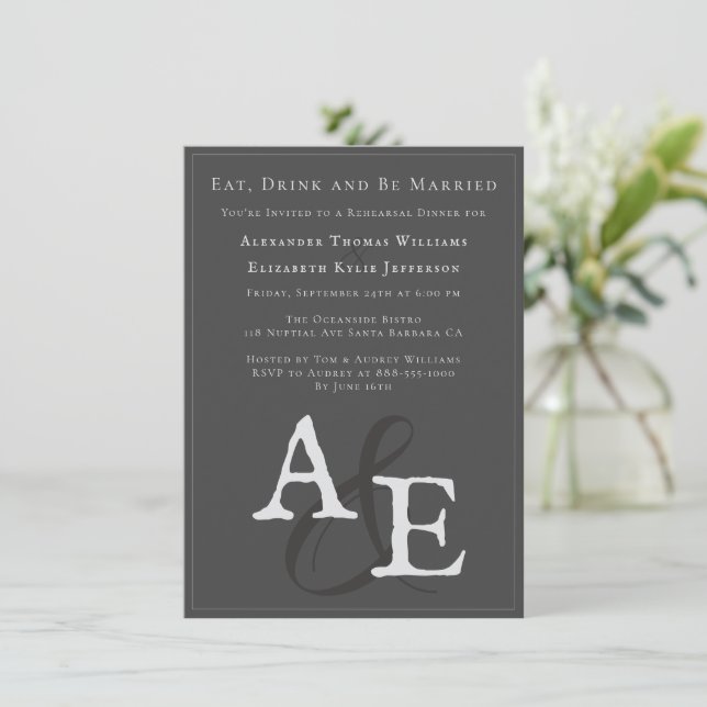 Grey Minimalist Monogram  Invitation (Standing Front)