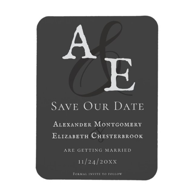Grey Minimalist Monogram Magnet (Vertical)