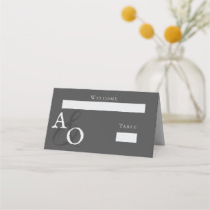 Grey Minimalist Monogram Place Card