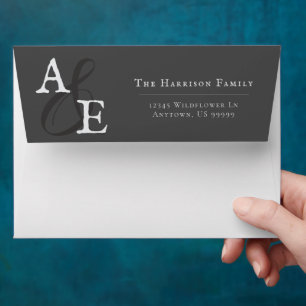 Grey Minimalist Monogram Wedding Envelope