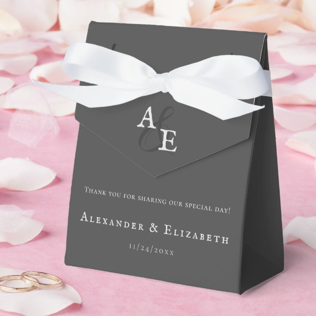 Grey Minimalist Monogram Wedding Favour Box (Wedding)