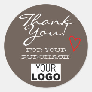 Grey Minimalist Thank You Labels Red Heart Logo