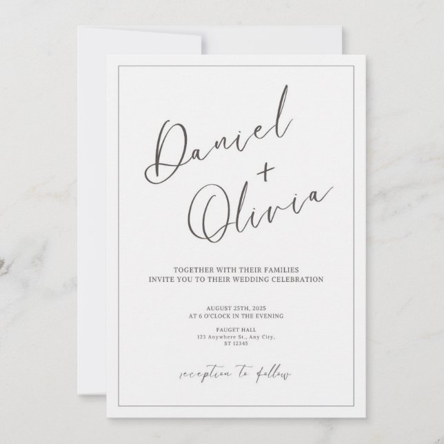 Grey minimalist wedding invitation (Front)