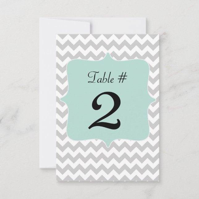 Grey & Mint Green Wedding Table Number Card (Front)