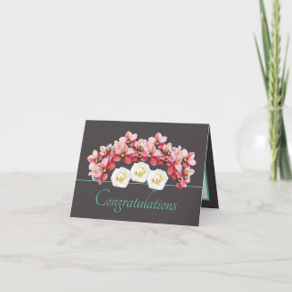 Grey Mint Orchid & Roses Bouquet Congratulations Card