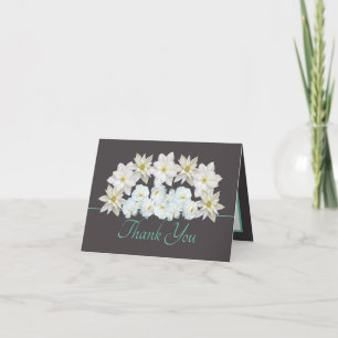 Grey Mint Pretty White Flowers Bouquet Thank You Card
