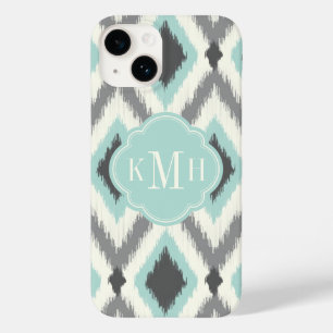 Grey & Mint Tribal Ikat Chevron Monogram Case-Mate iPhone 14 Case