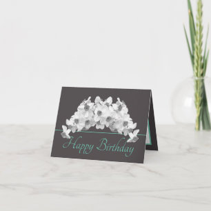 Grey Mint White Daffodils Bouquet Happy Birthday Card