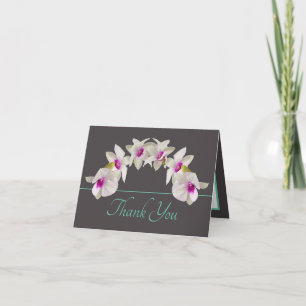 Grey Mint White Pink Orchid Bouquet Thank You Card