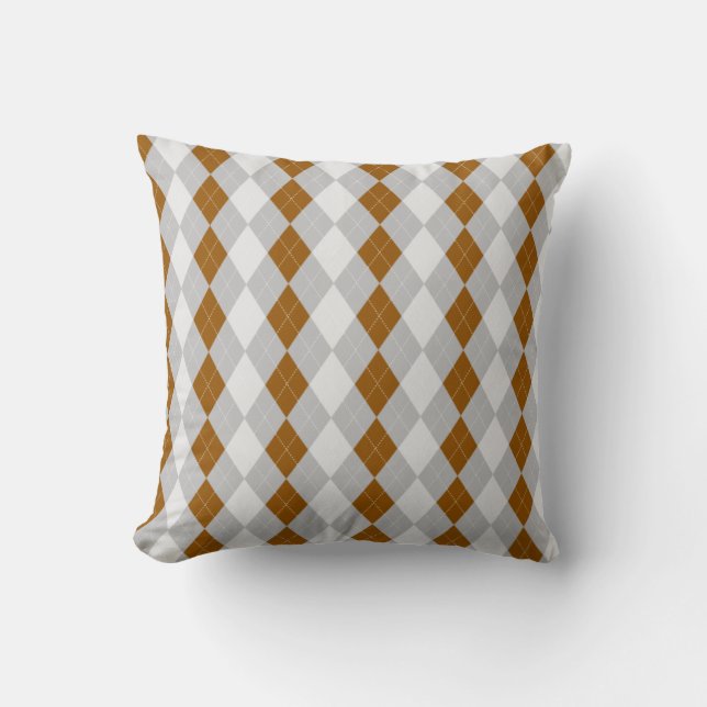 Grey & MOCHA BROWN Diamonds ARGYLE Pattern Cushion (Front)