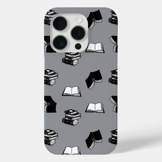 Grey Modern Bookish Bibliophile Book Pattern Case-Mate iPhone Case (Back)