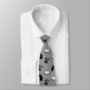 Grey Modern Bookish Bibliophile Book Pattern Tie
