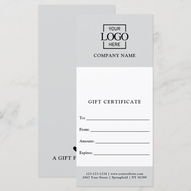 Grey Modern Business Personalised Gift Certificate (Front/Back)