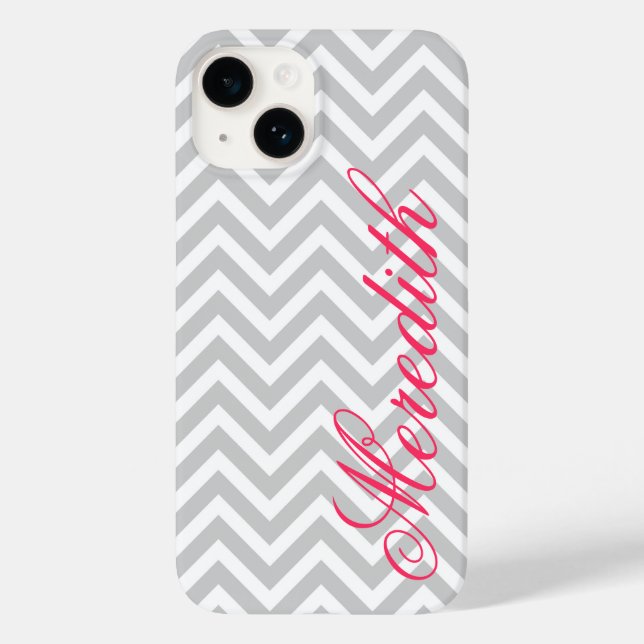 Grey Modern Chevron Stripes Custom Monogram Case-Mate iPhone Case (Back)
