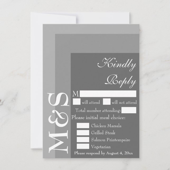 Grey Modern Chic Script Wedding RSVP Card (Front)