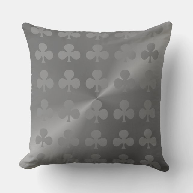 Grey Modern  Clubs Pattern Cotton Throw Pillow (Front)