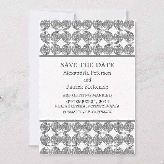 Grey Modern Deco Save the Date Invite (Front)