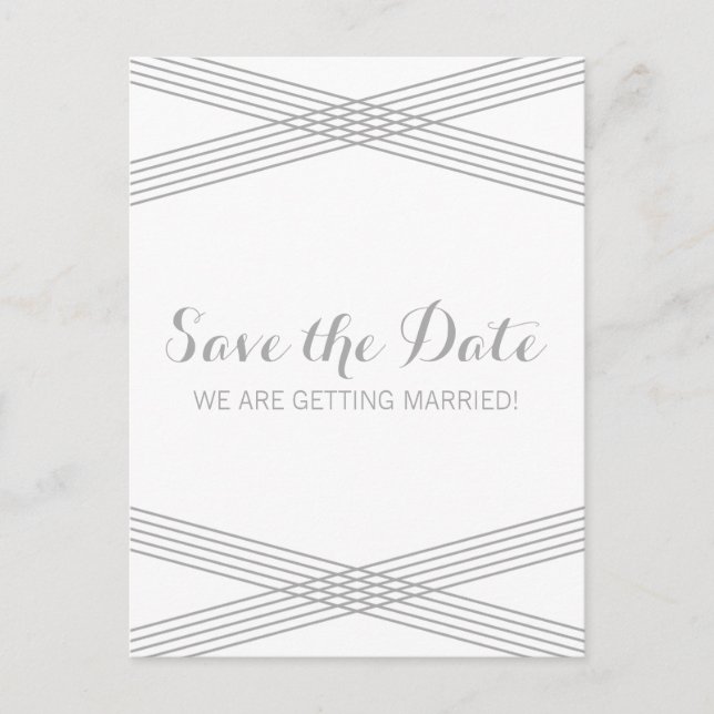 Grey Modern Deco Save the Date Postcard (Front)