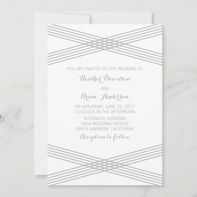 Grey Modern Deco Wedding Invite (Front)